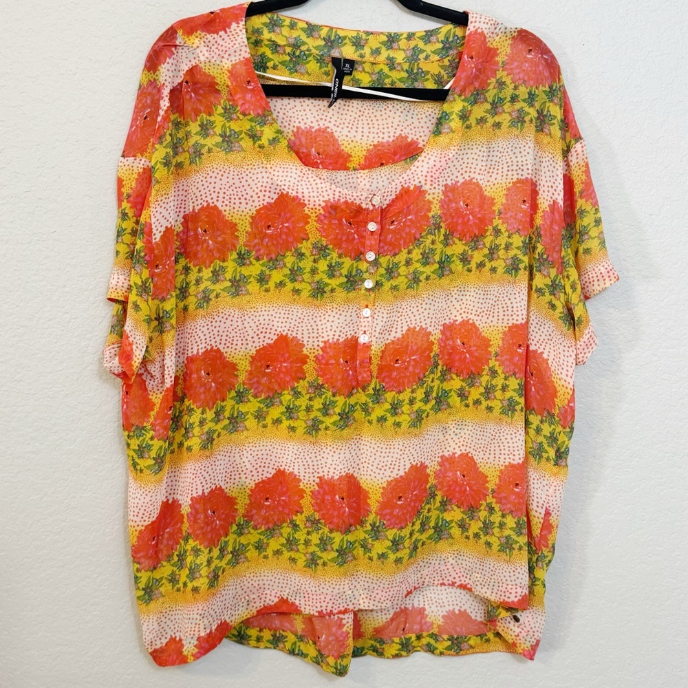 O'niell Sheer Popover Short Sleeve Blouse XL